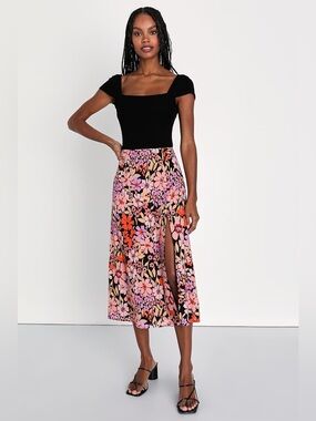 Lulus floral midi skirt with slit
